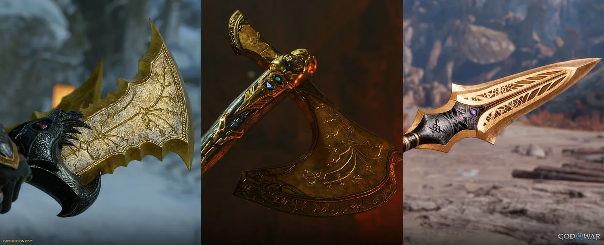 god-of-war-ragnarok-dark-odyssey-collection-3-67d4ff274c067938d10e0cfa پوستههای طلایی و مشکی سلاحهای کریتوس در بازی God of War Ragnarok