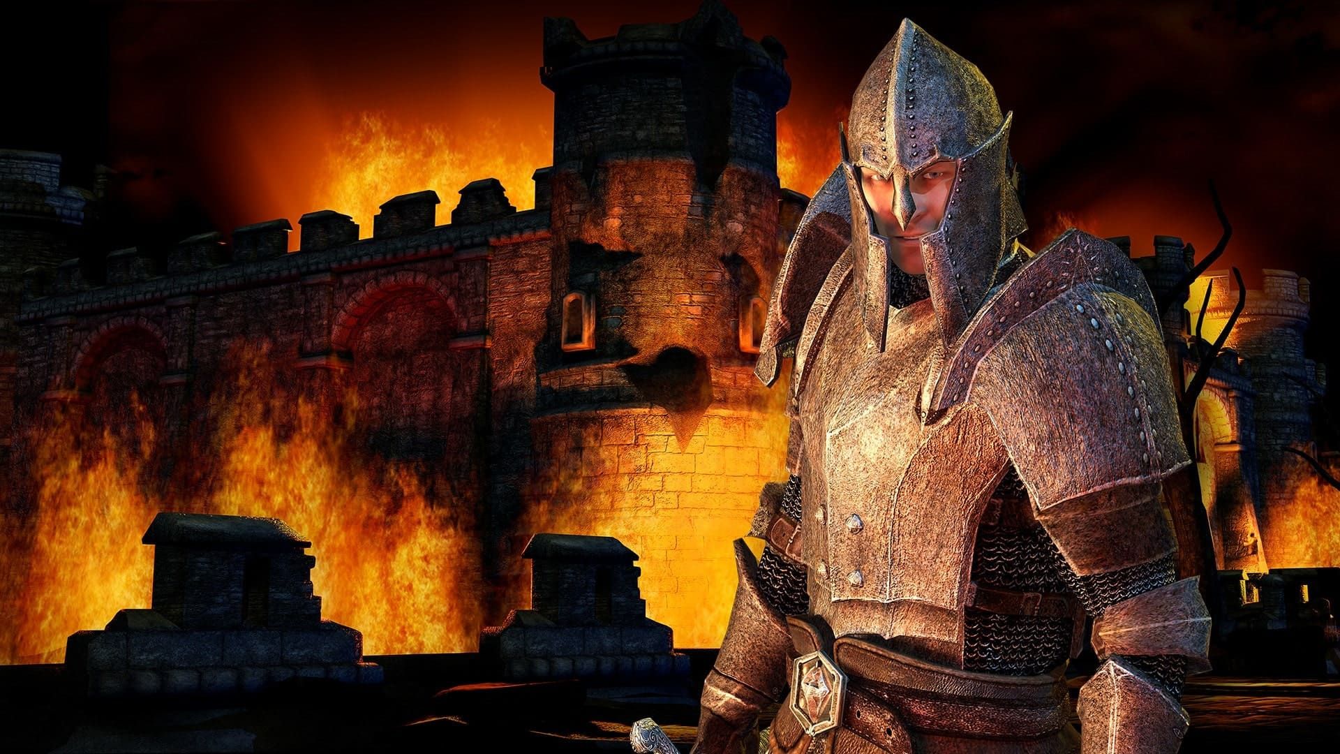 2023-7-the-elder-scrolls-4-oblivion-poster-66cc7d102b5676090d02c08f-1 شخصیت اصلی بازی The Elder Scrolls 4: Oblivion در حالت ایستاده جلوی یک قلعه