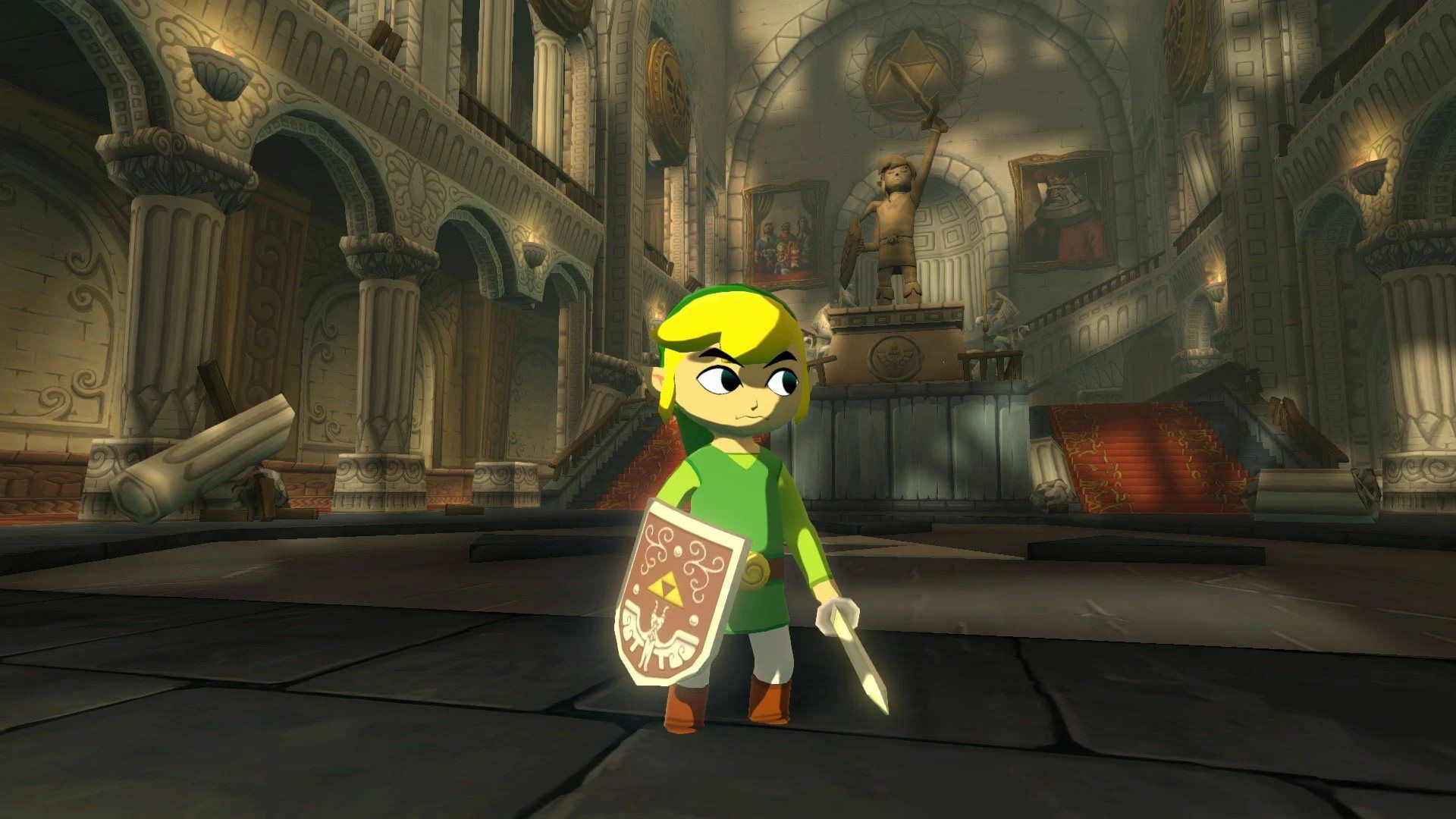 2023-7-the-legend-of-zelda-the-wind-waker-66cc7d102b5676090d02bea7-1 لینک با سپر و شمشیر در بازی The Legend of Zelda: The Wind Waker HD