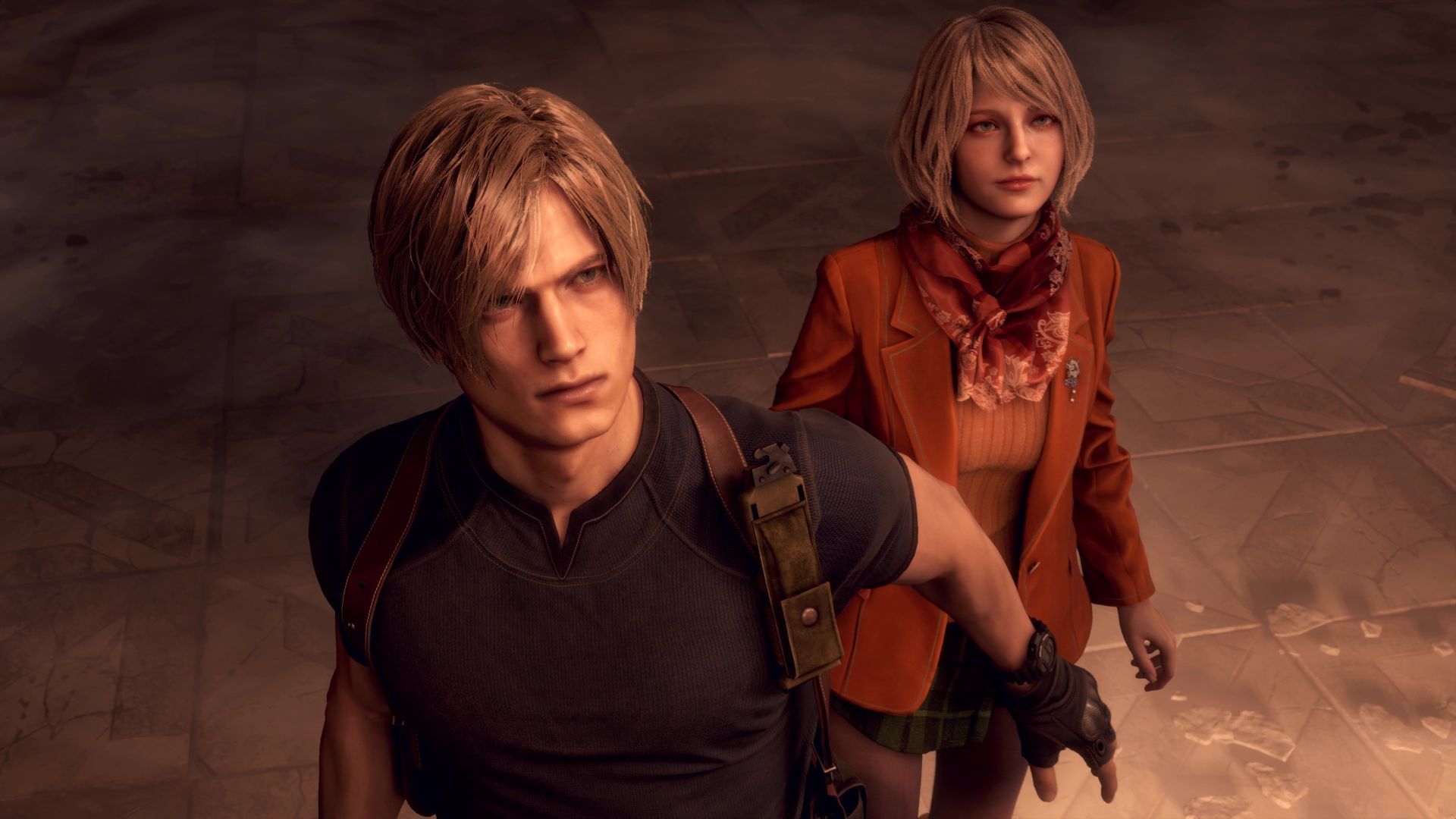 2023-3-resident-evil-4-66cc7d102b5676090d02a745-1 لیان و اشلی در حال نگاه کردن در بازی Resident Evil 4 Remake