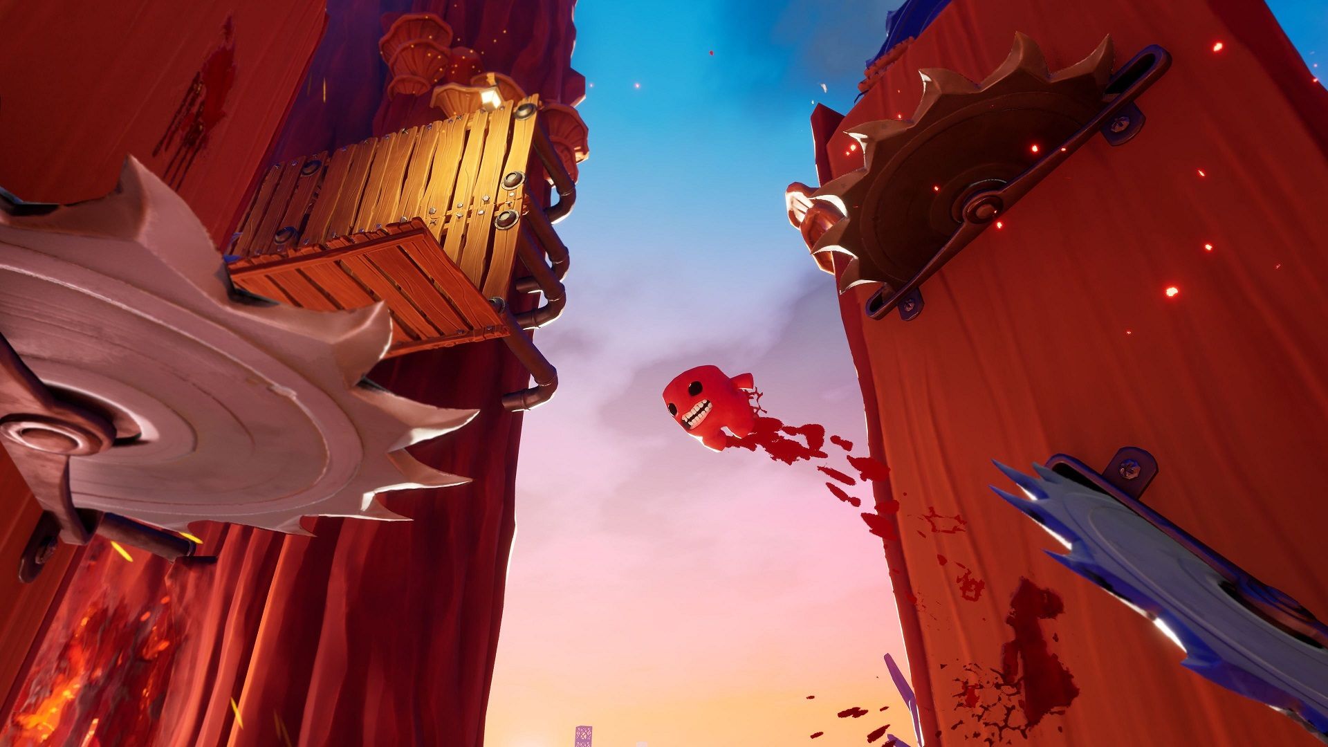 super-meat-boy-3d-688532fe1f26d6d5f9f7297d-1 فرار شخصیت اصلی بازی Super Meat Boy 3D از میان تیغههای برنده